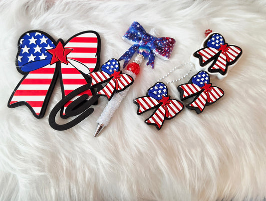 US Patriotic 3D Printed Coasters, Straw Toppers & Keychains | Daisy, Heart & Bow Collection